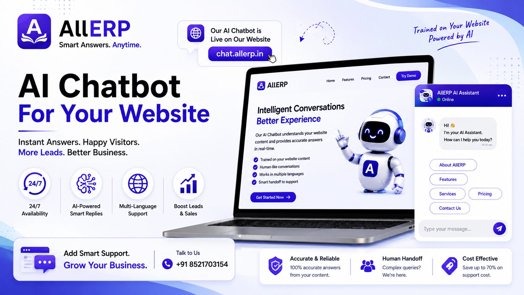 AI Chatbot Solution | AllERP – Website Trained AI Assistant & RAG Support